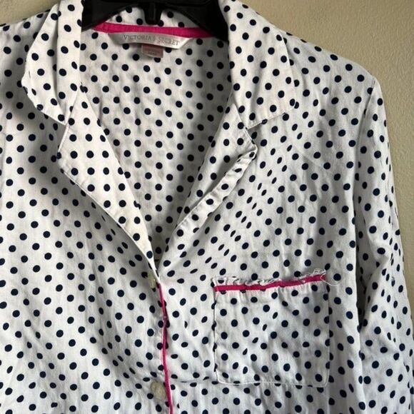 Victoria's Secret navy and white polkadot pajama top medium - Picture 2 of 6